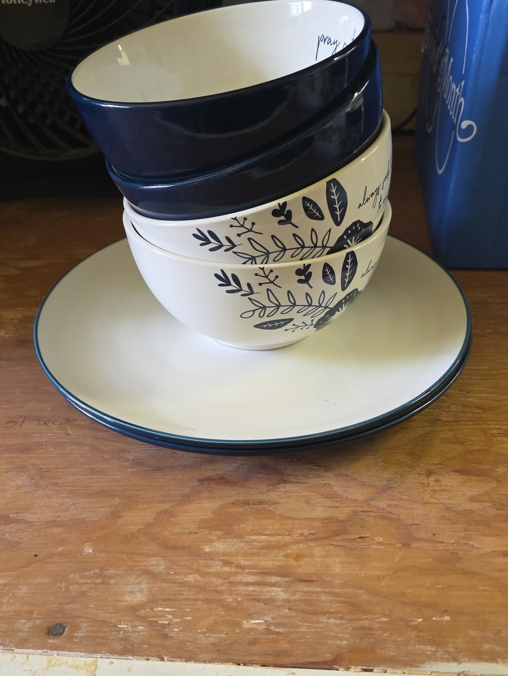 Liveway Everyday Hospitality Blue & White Ceramic Bowl Set